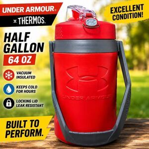 Under Armour Thermos Half Gallon Insulated Water Jug Red 64 oz Flip Straw Handle